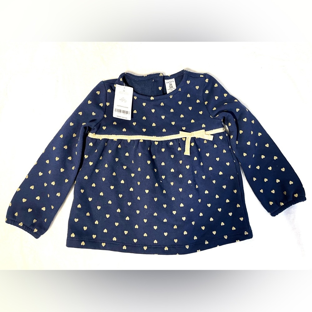 Carters 3T Long Sleeve Navy Heart Top